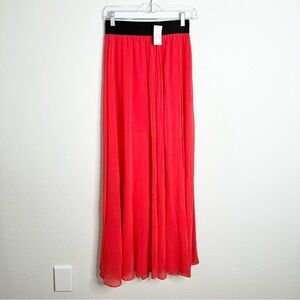 Bebe Skirt Women XS Maxi Dress Red Plated Side Slits Pleated Lined Mini B27